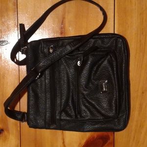 Rosetti black cross body purse, multiple pockets outside and inside
